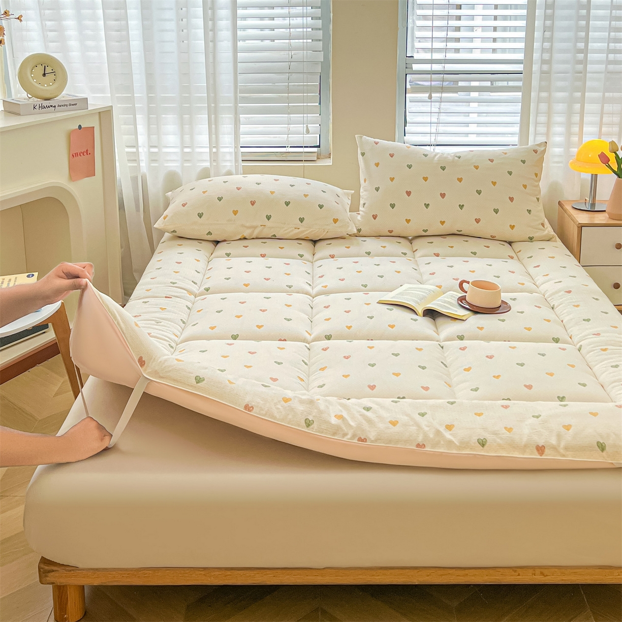 91家纺网 家纺一手货源 找家纺 雯豆2025秋冬新品棉花床褥床垫床护垫加厚双层纱学学生宿舍床褥子 棉花床褥-爱心
