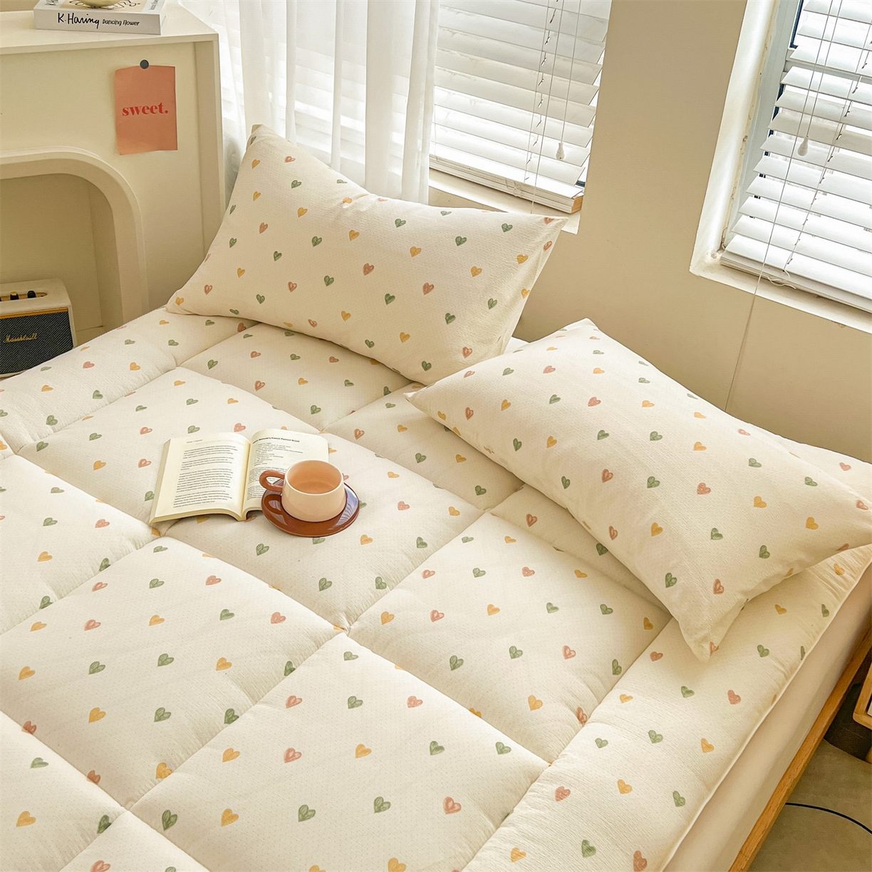 91家纺网 家纺一手货源 找家纺 雯豆2025秋冬新品棉花床褥床垫床护垫加厚双层纱学学生宿舍床褥子 棉花床褥-爱心