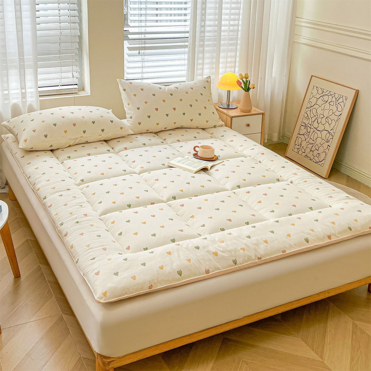 91家纺网 家纺一手货源 找家纺 雯豆2025秋冬新品棉花床褥床垫床护垫加厚双层纱学学生宿舍床褥子 棉花床褥-爱心