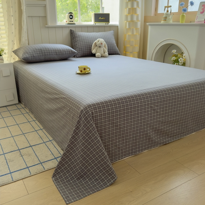 91家纺网 家纺一手货源 找家纺 晚依家纺 2025新款A类色织全棉纯棉水洗棉床笠单件纯棉格子纯色学生宿舍定制定做 米娜-绿灰