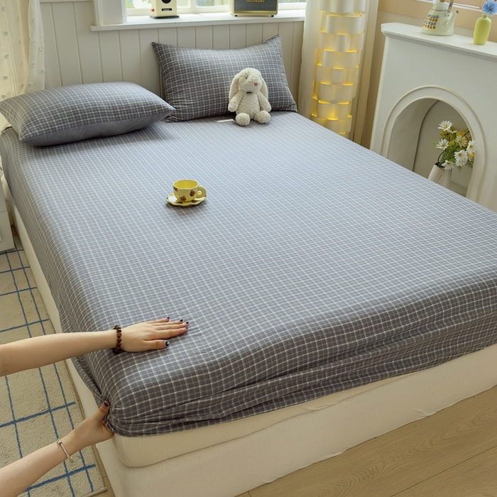 91家纺网 家纺一手货源 找家纺 晚依家纺 2025新款A类色织全棉纯棉水洗棉床笠单件纯棉格子纯色学生宿舍定制定做 米娜-绿灰