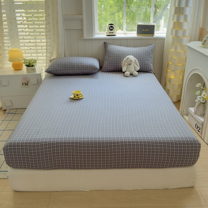 91家纺网 家纺一手货源 找家纺 晚依家纺 2025新款A类色织全棉纯棉水洗棉床笠单件纯棉格子纯色学生宿舍定制定做 米娜-绿灰