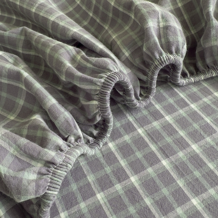91家纺网 家纺一手货源 找家纺 晚依家纺 2025新款A类色织全棉纯棉水洗棉床笠单件纯棉格子纯色学生宿舍定制定做 米娜-绿灰