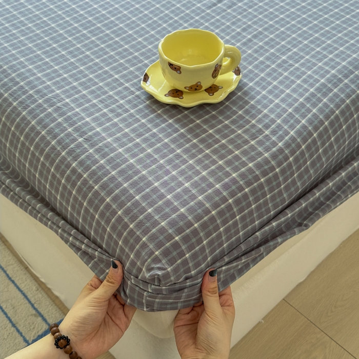 91家纺网 家纺一手货源 找家纺 晚依家纺 2025新款A类色织全棉纯棉水洗棉床笠单件纯棉格子纯色学生宿舍定制定做 米娜-绿灰