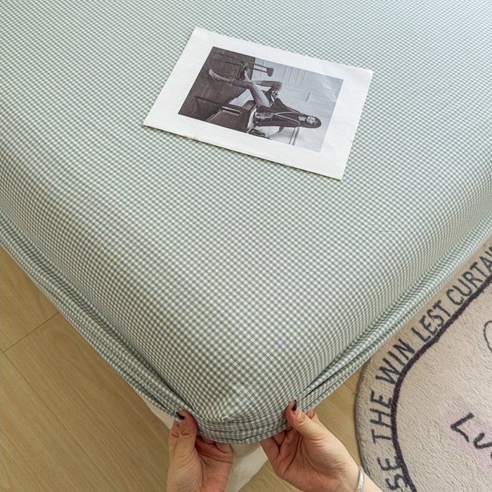 91家纺网 家纺一手货源 找家纺 晚依家纺 2025新款A类色织全棉纯棉水洗棉床笠单件纯棉格子纯色学生宿舍定制定做 密格-草绿