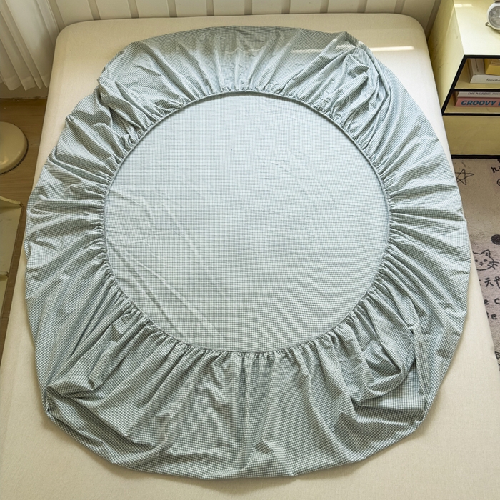 91家纺网 家纺一手货源 找家纺 晚依家纺 2025新款A类色织全棉纯棉水洗棉床笠单件纯棉格子纯色学生宿舍定制定做 密格-草绿