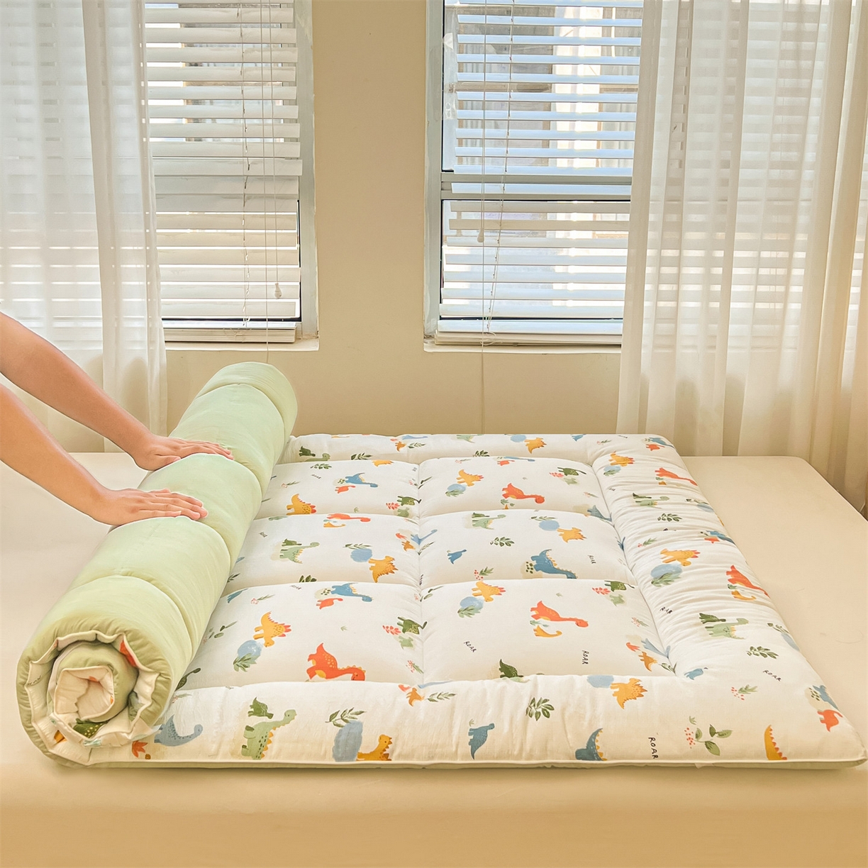91家纺网 家纺一手货源 找家纺 雯豆2025秋冬新品棉花床褥床垫床护垫加厚双层纱学学生宿舍床褥子 棉花床褥-恐龙