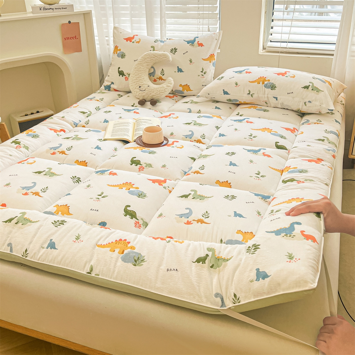 雯豆2025秋冬新品棉花床褥床垫床护垫加厚双层纱学学生宿舍床褥子 棉花床褥-恐龙