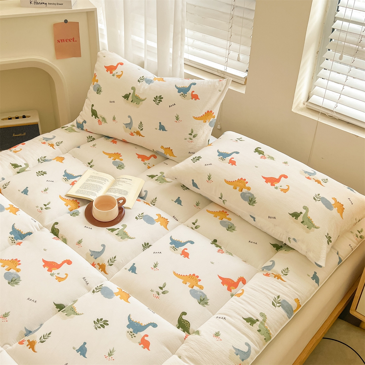 91家纺网 家纺一手货源 找家纺 雯豆2025秋冬新品棉花床褥床垫床护垫加厚双层纱学学生宿舍床褥子 棉花床褥-恐龙