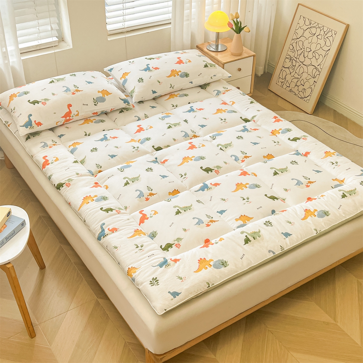 91家纺网 家纺一手货源 找家纺 雯豆2025秋冬新品棉花床褥床垫床护垫加厚双层纱学学生宿舍床褥子 棉花床褥-恐龙