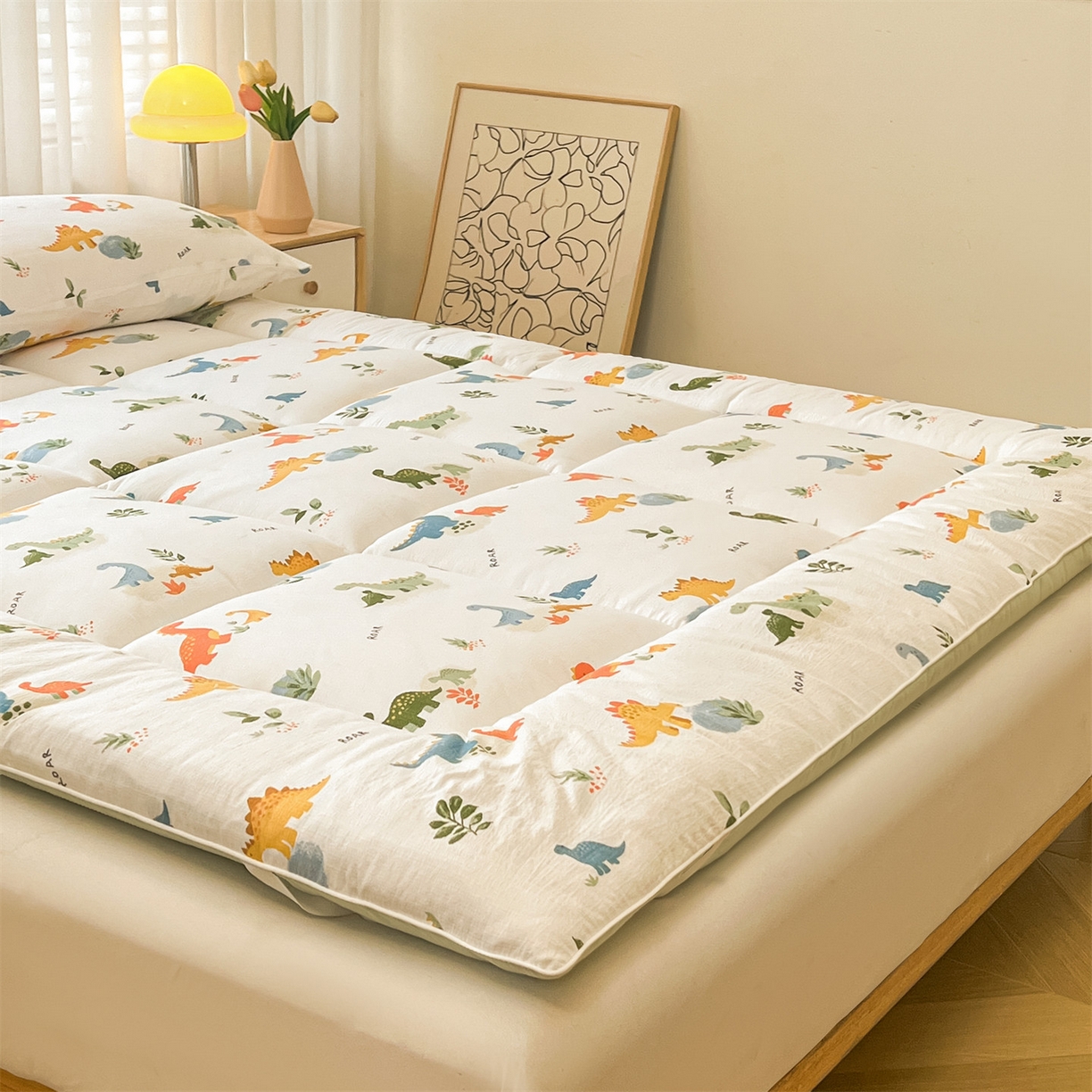 91家纺网 家纺一手货源 找家纺 雯豆2025秋冬新品棉花床褥床垫床护垫加厚双层纱学学生宿舍床褥子 棉花床褥-恐龙