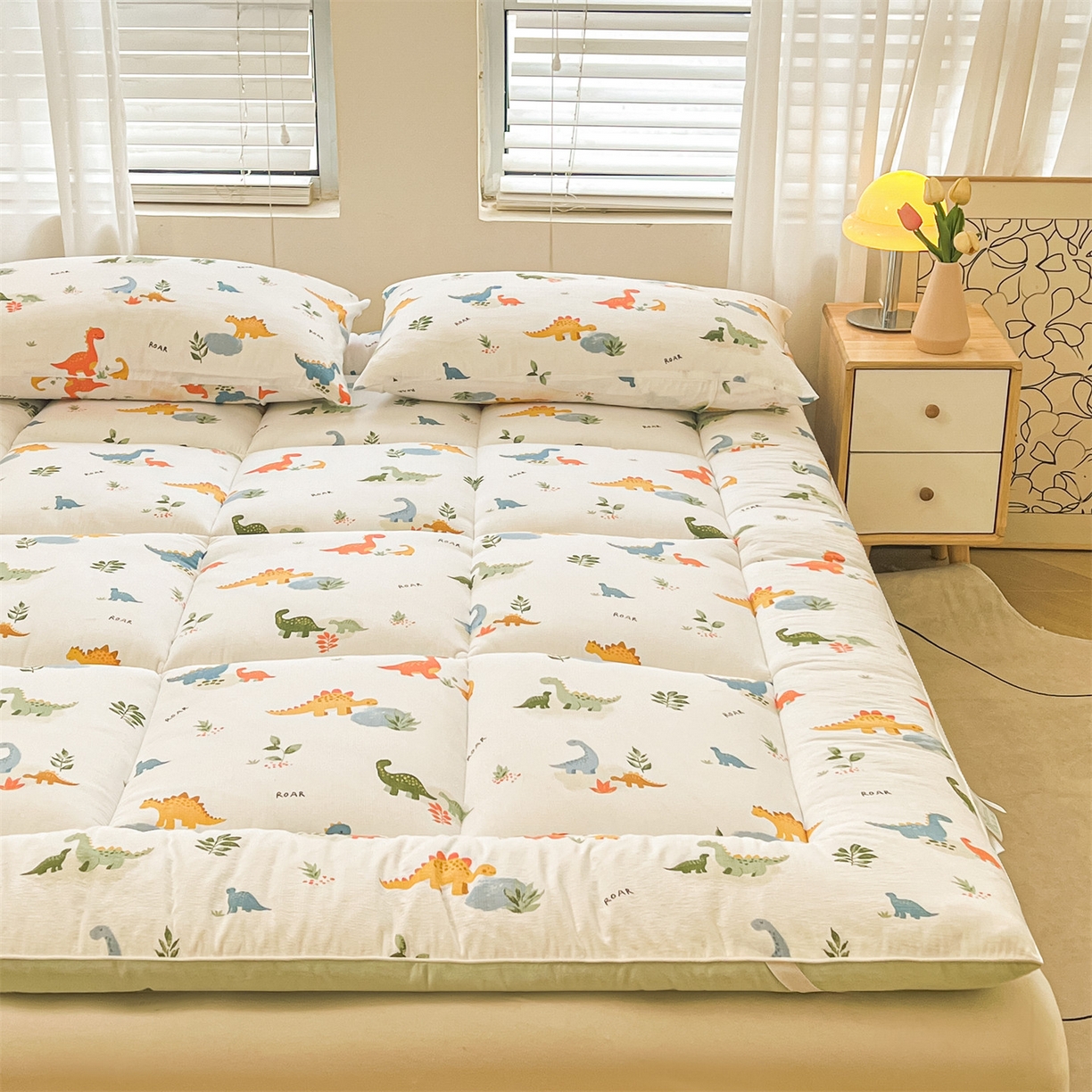 91家纺网 家纺一手货源 找家纺 雯豆2025秋冬新品棉花床褥床垫床护垫加厚双层纱学学生宿舍床褥子 棉花床褥-恐龙