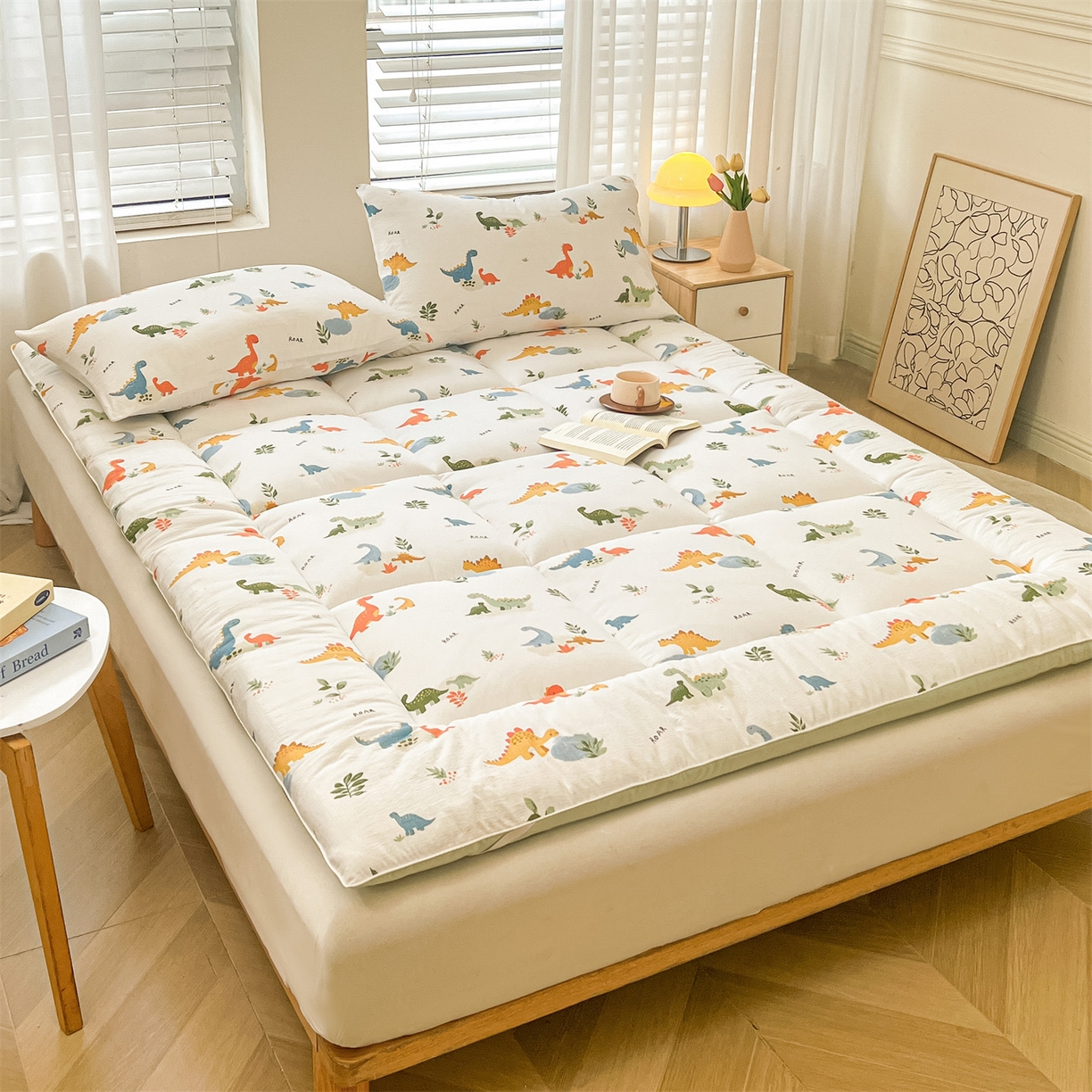 91家纺网 家纺一手货源 找家纺 雯豆2025秋冬新品棉花床褥床垫床护垫加厚双层纱学学生宿舍床褥子 棉花床褥-恐龙