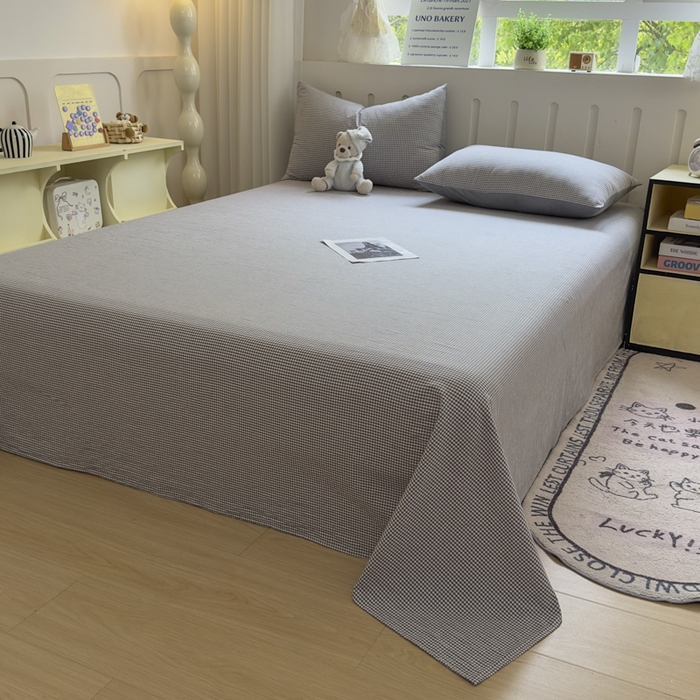 91家纺网 家纺一手货源 找家纺 晚依家纺 2025新款A类色织全棉纯棉水洗棉床笠单件纯棉格子纯色学生宿舍定制定做 密格-烟灰