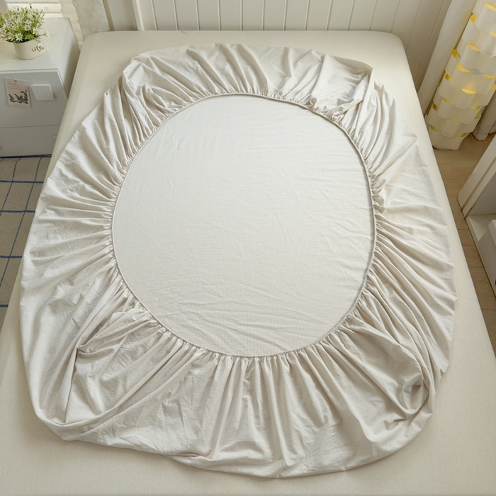 91家纺网 家纺一手货源 找家纺 晚依家纺 2025新款A类色织全棉纯棉水洗棉床笠单件纯棉格子纯色学生宿舍定制定做 密条-米灰