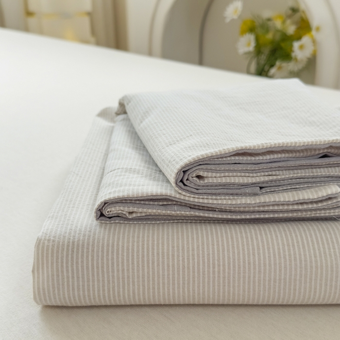 91家纺网 家纺一手货源 找家纺 晚依家纺 2025新款A类色织全棉纯棉水洗棉床笠单件纯棉格子纯色学生宿舍定制定做 密条-米灰