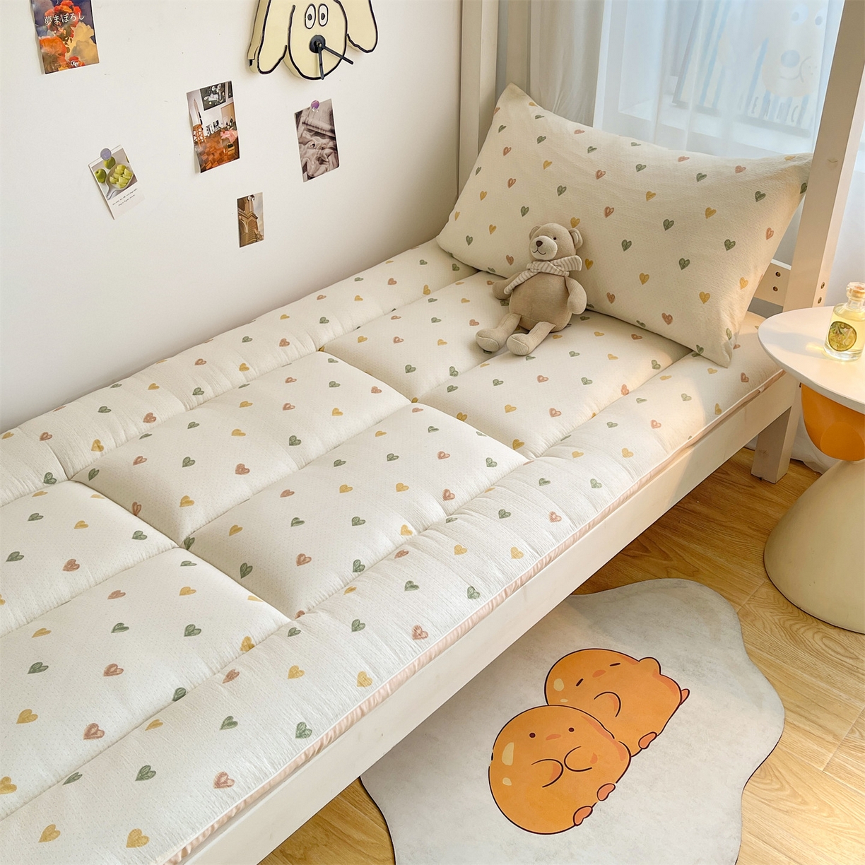 91家纺网 家纺一手货源 找家纺 雯豆2025秋冬新品棉花床褥学生宿舍床垫床护垫加厚双层纱大学生床褥子 棉花床褥-爱心