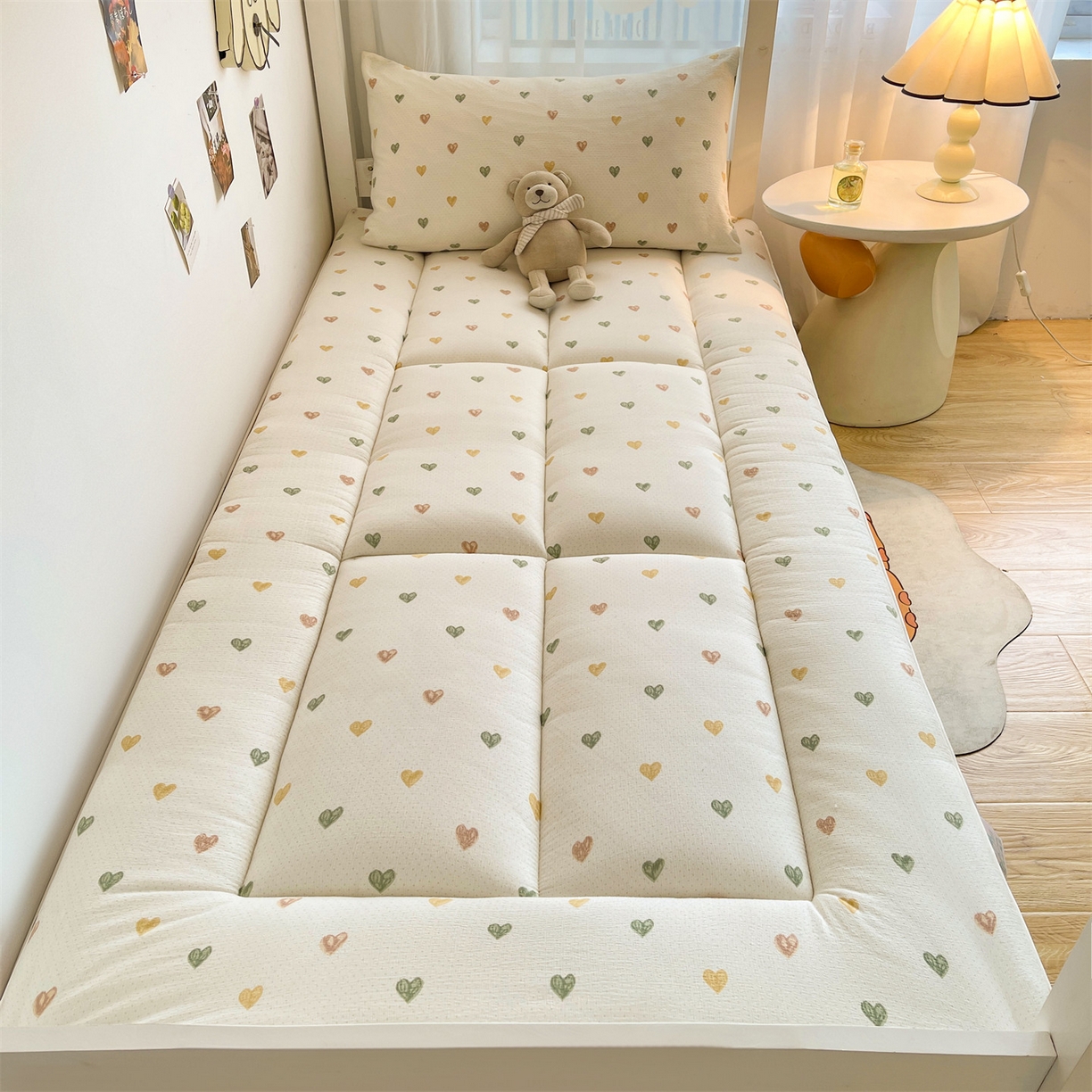 91家纺网 家纺一手货源 找家纺 雯豆2025秋冬新品棉花床褥学生宿舍床垫床护垫加厚双层纱大学生床褥子 棉花床褥-爱心