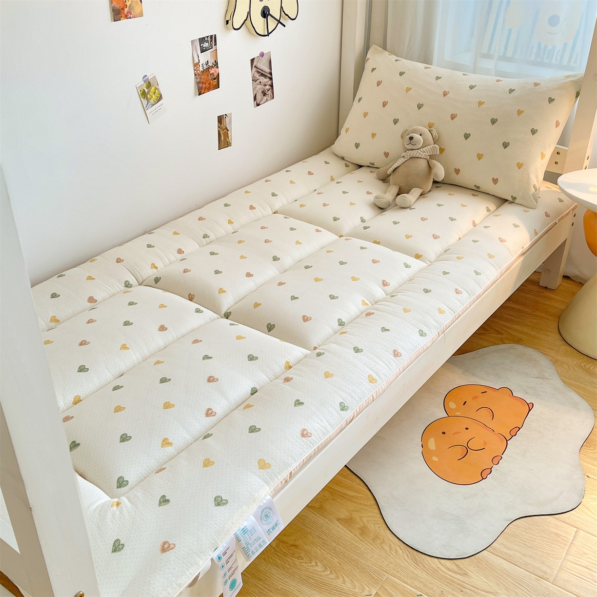 91家纺网 家纺一手货源 找家纺 雯豆2025秋冬新品棉花床褥学生宿舍床垫床护垫加厚双层纱大学生床褥子 棉花床褥-爱心