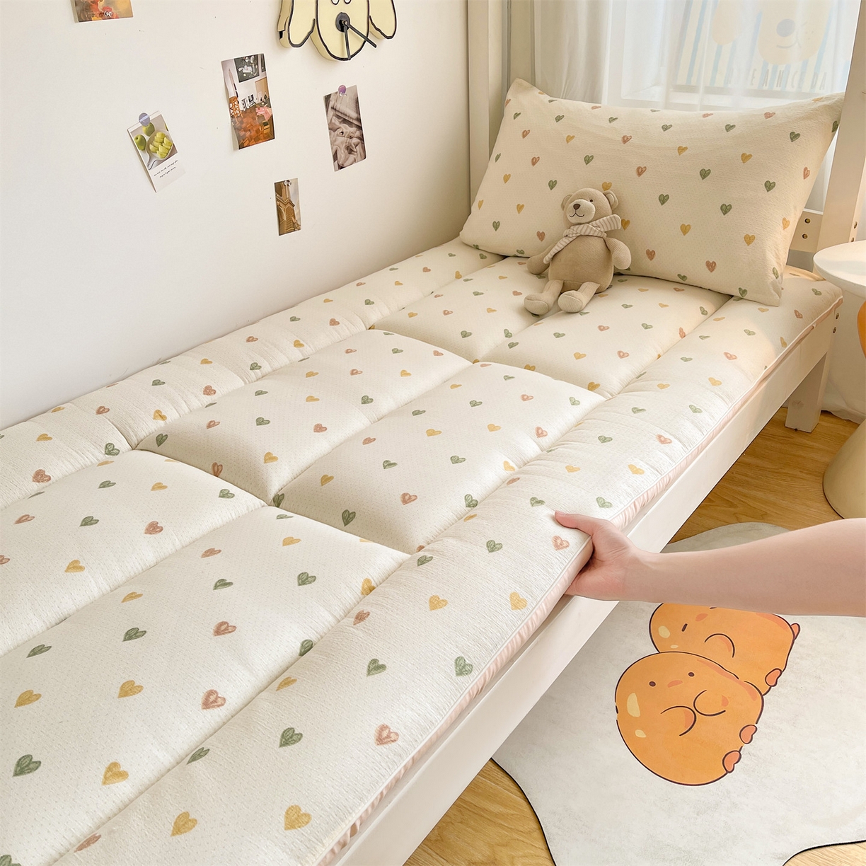 91家纺网 家纺一手货源 找家纺 雯豆2025秋冬新品棉花床褥学生宿舍床垫床护垫加厚双层纱大学生床褥子 棉花床褥-爱心