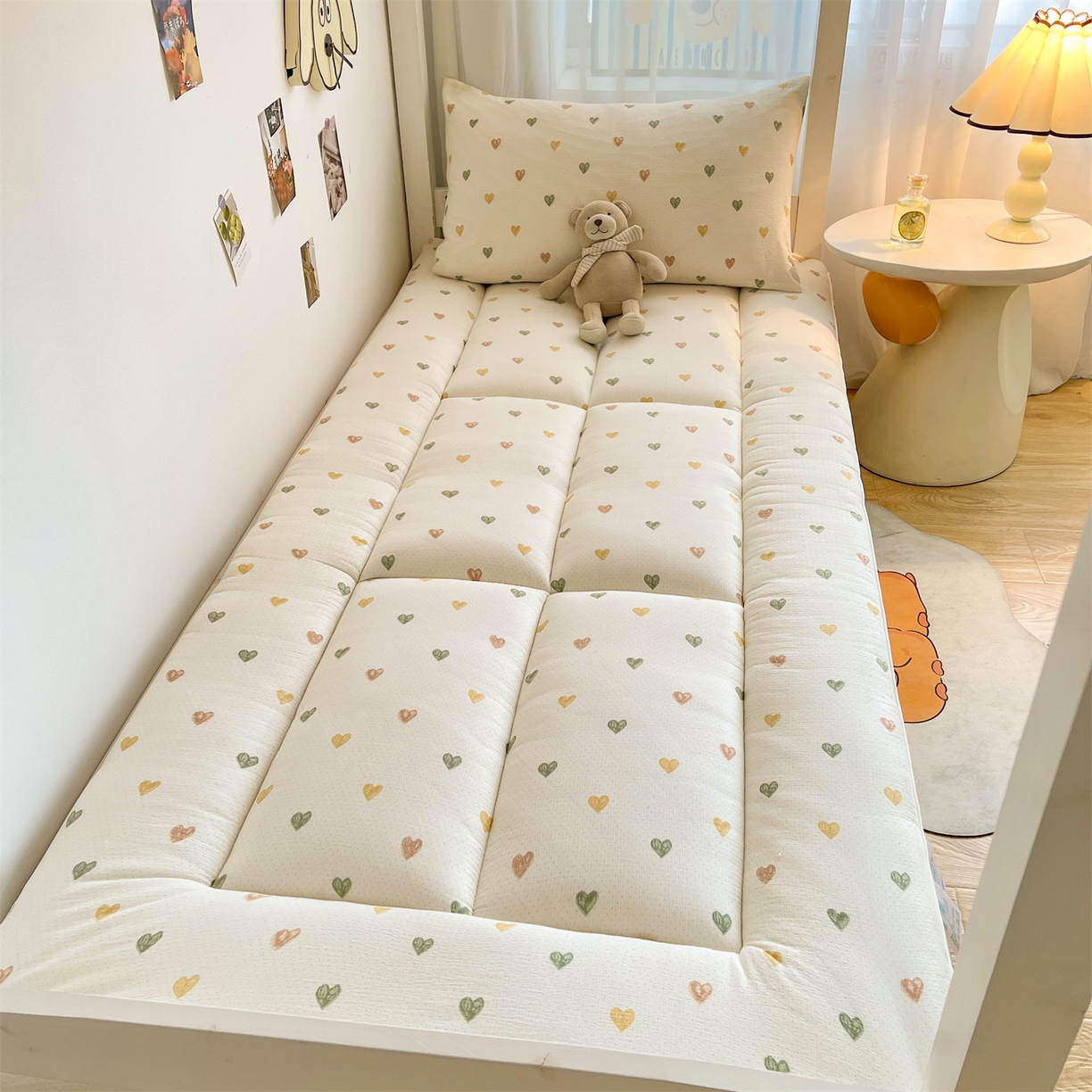 91家纺网 家纺一手货源 找家纺 雯豆2025秋冬新品棉花床褥学生宿舍床垫床护垫加厚双层纱大学生床褥子 棉花床褥-爱心