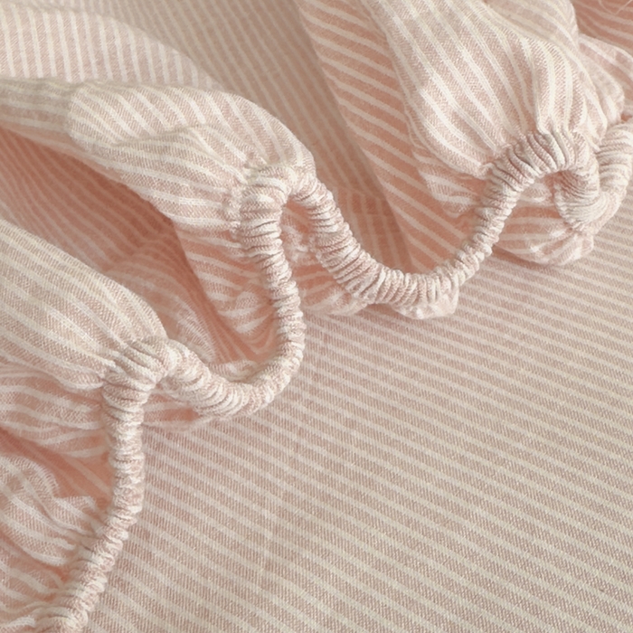 91家纺网 家纺一手货源 找家纺 晚依家纺 2025新款A类色织全棉纯棉水洗棉床笠单件纯棉格子纯色学生宿舍定制定做 密条-浅粉