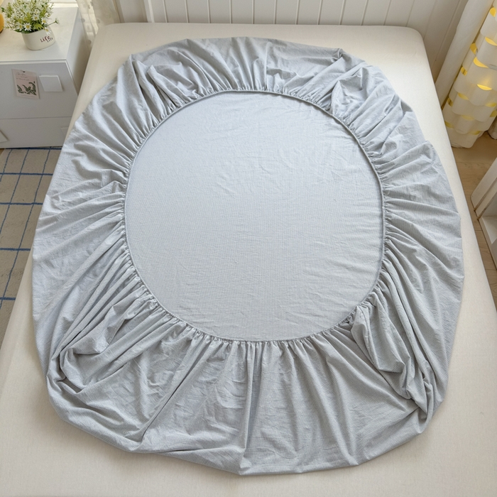 91家纺网 家纺一手货源 找家纺 晚依家纺 2025新款A类色织全棉纯棉水洗棉床笠单件纯棉格子纯色学生宿舍定制定做 密条-浅灰