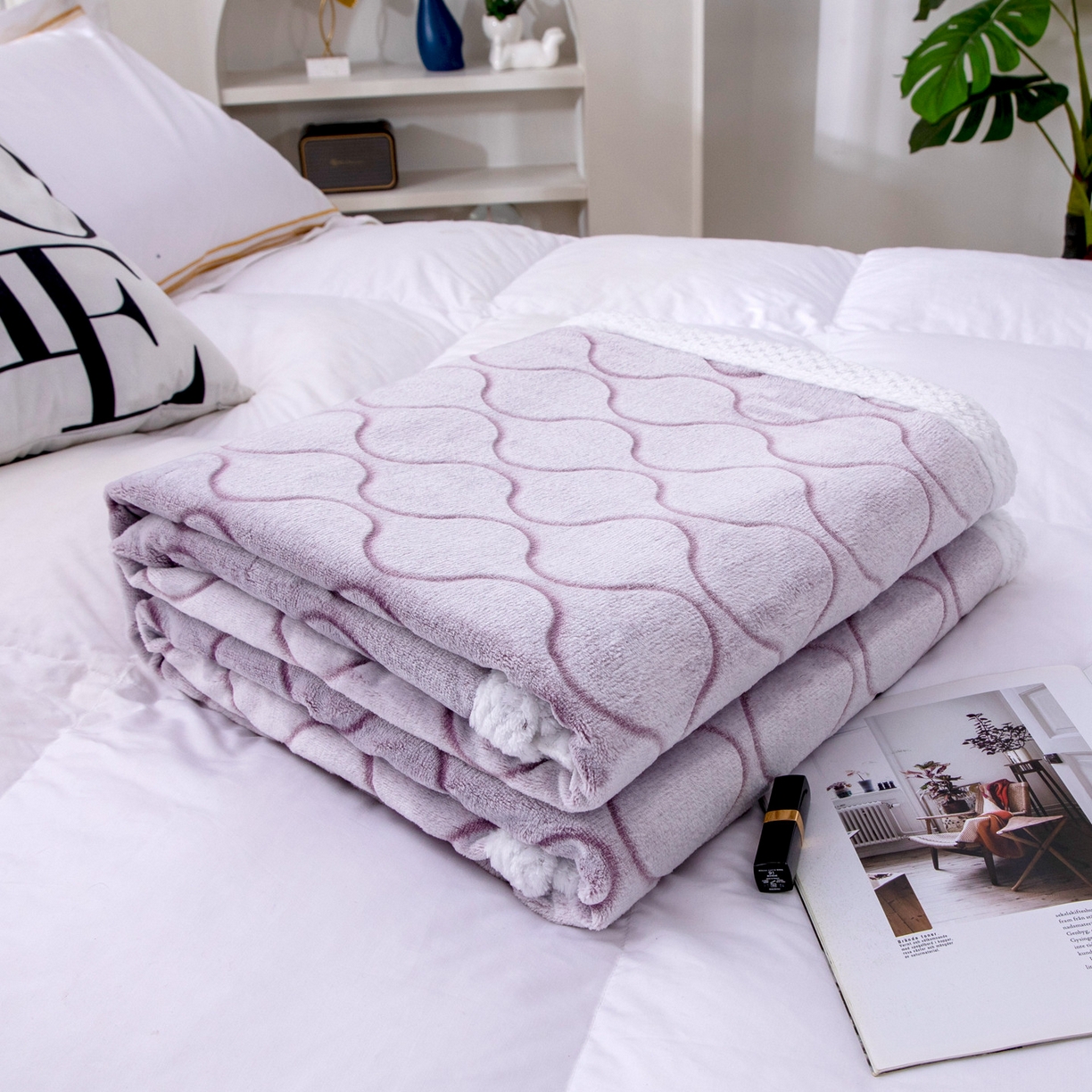 91家纺网 家纺一手货源 找家纺 来菲毛毯 2025新款3D雕花法兰绒毛毯 波纹