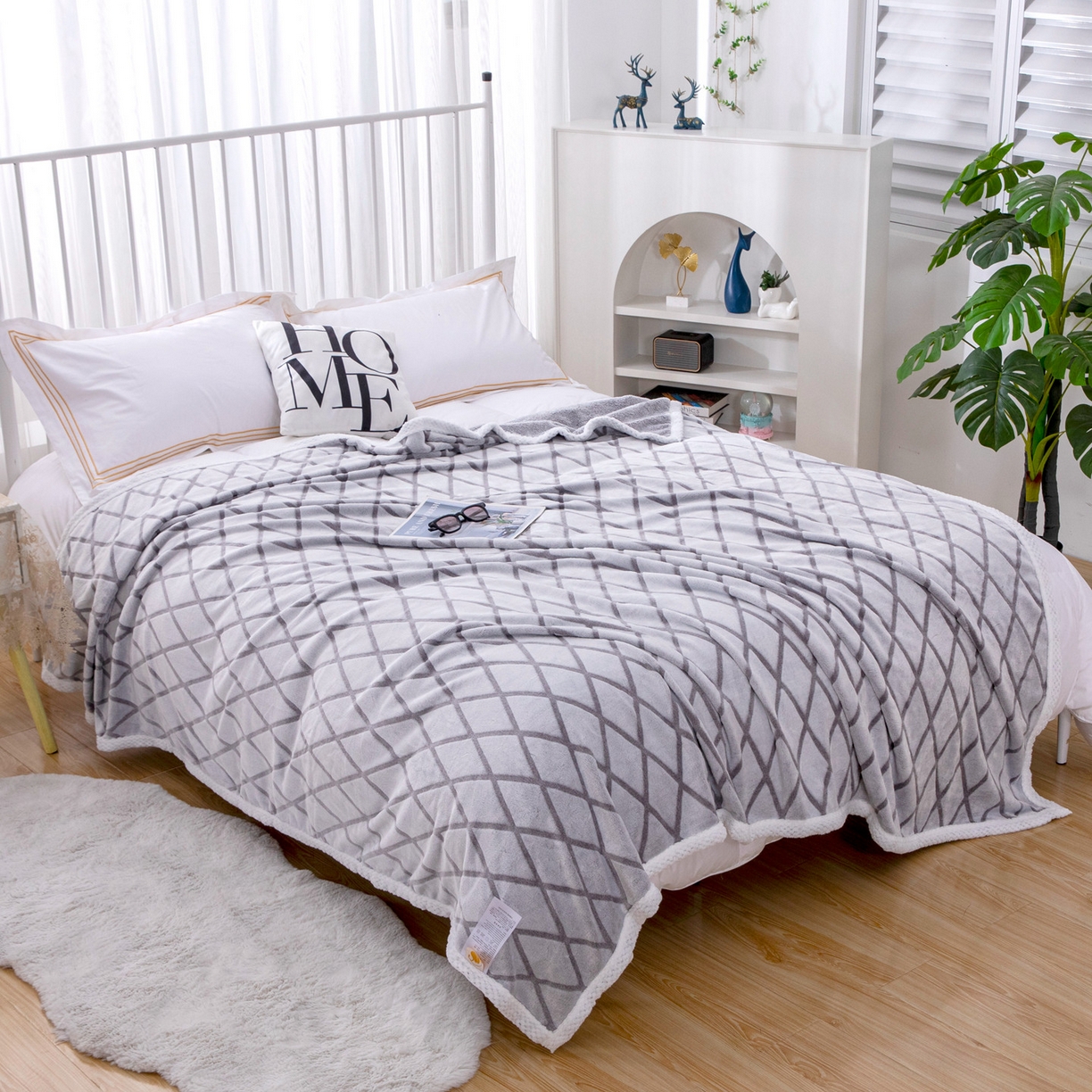 91家纺网 家纺一手货源 找家纺 来菲毛毯 2025新款3D雕花法兰绒毛毯 菱形