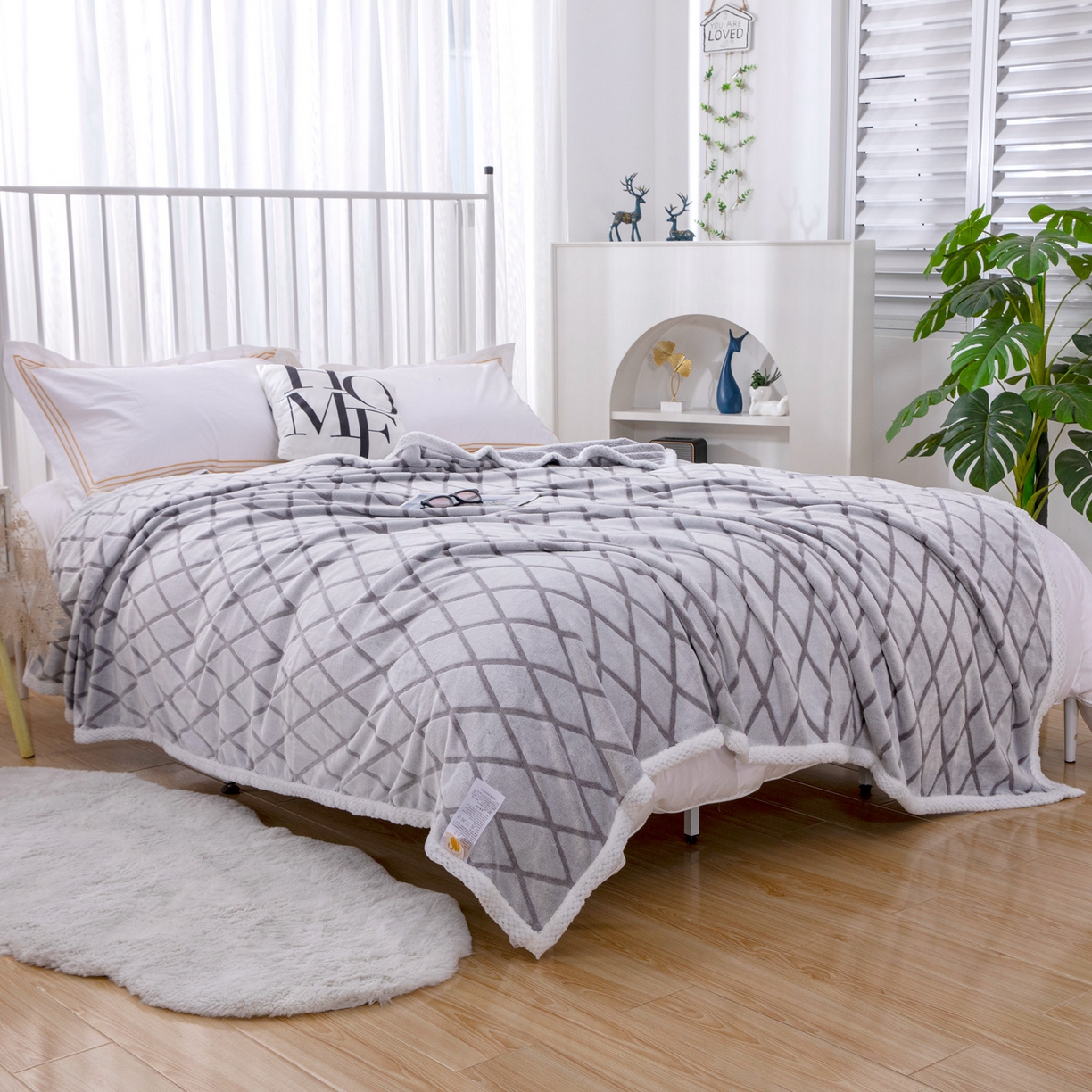 91家纺网 家纺一手货源 找家纺 来菲毛毯 2025新款3D雕花法兰绒毛毯 菱形