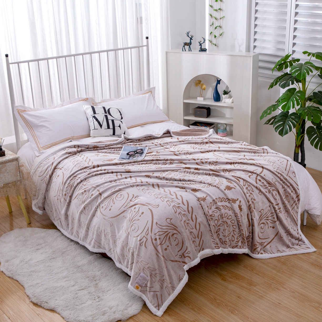 91家纺网 家纺一手货源 找家纺 来菲毛毯 2025新款3D雕花法兰绒毛毯 凤尾