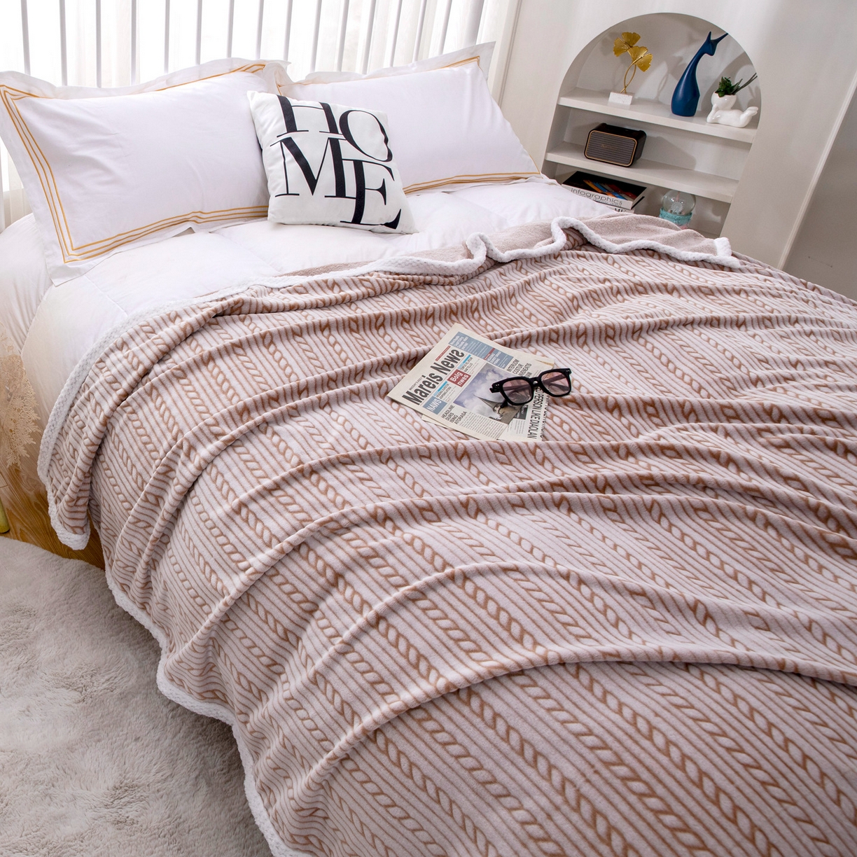 91家纺网 家纺一手货源 找家纺 来菲毛毯 2025新款3D雕花法兰绒毛毯 麻花