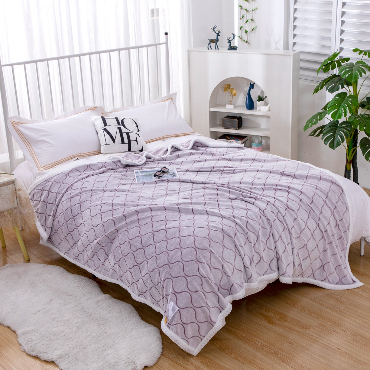 91家纺网 家纺一手货源 找家纺 来菲毛毯 2025新款3D雕花法兰绒毛毯 波纹