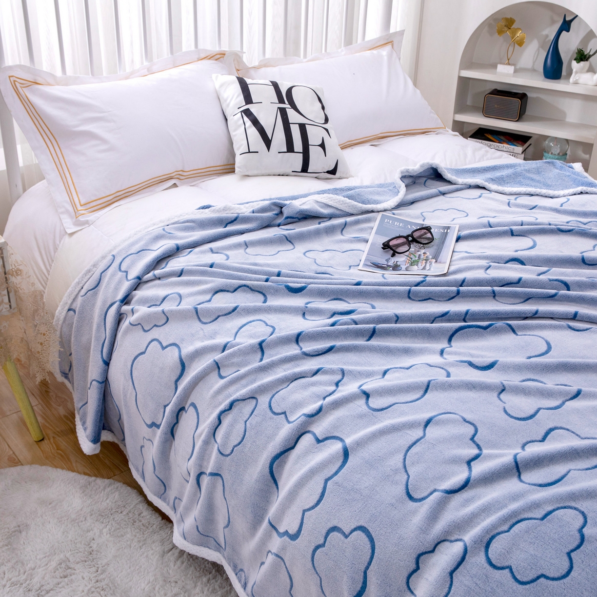 91家纺网 家纺一手货源 找家纺 来菲毛毯 2025新款3D雕花法兰绒毛毯 云朵