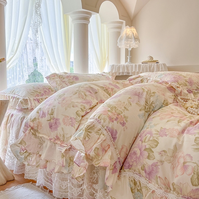 91家纺网 家纺一手货源 找家纺 （总）瑞宝 2025新款法式全棉纯棉印花床裙四件套