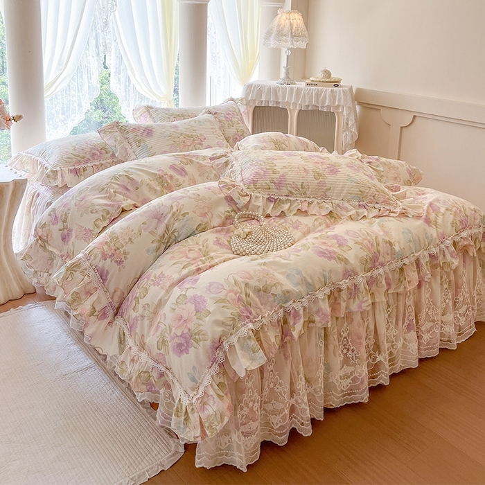 91家纺网 家纺一手货源 找家纺 （总）瑞宝 2025新款法式全棉纯棉印花床裙四件套