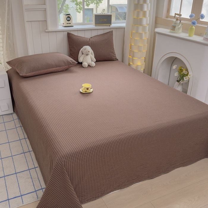 91家纺网 家纺一手货源 找家纺 晚依家纺 2025新款A类色织全棉纯棉水洗棉床笠单件纯棉格子纯色学生宿舍定制定做 沐风-焦糖