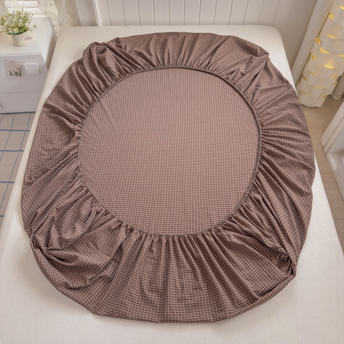 91家纺网 家纺一手货源 找家纺 晚依家纺 2025新款A类色织全棉纯棉水洗棉床笠单件纯棉格子纯色学生宿舍定制定做 沐风-焦糖