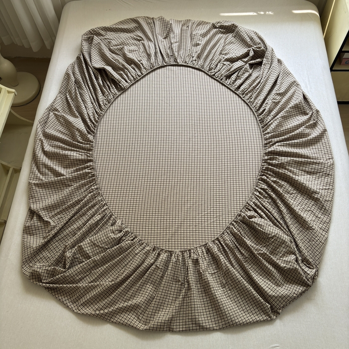 91家纺网 家纺一手货源 找家纺 晚依家纺 2025新款A类色织全棉纯棉水洗棉床笠单件纯棉格子纯色学生宿舍定制定做 沐风-兰咖