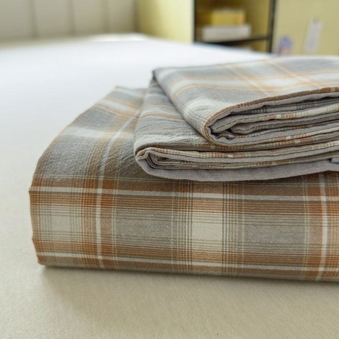 91家纺网 家纺一手货源 找家纺 晚依家纺 2025新款A类色织全棉纯棉水洗棉床笠单件纯棉格子纯色学生宿舍定制定做 诺卡-浅灰