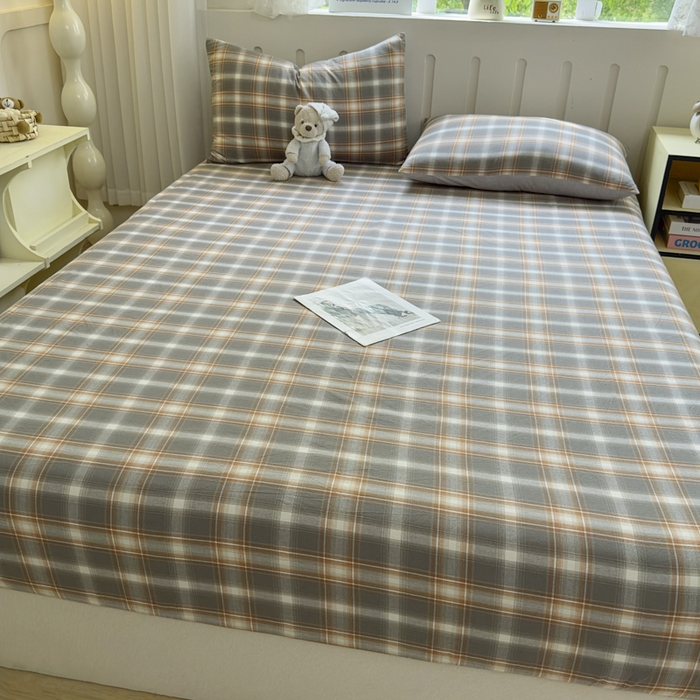 91家纺网 家纺一手货源 找家纺 晚依家纺 2025新款A类色织全棉纯棉水洗棉床笠单件纯棉格子纯色学生宿舍定制定做 诺卡-浅灰