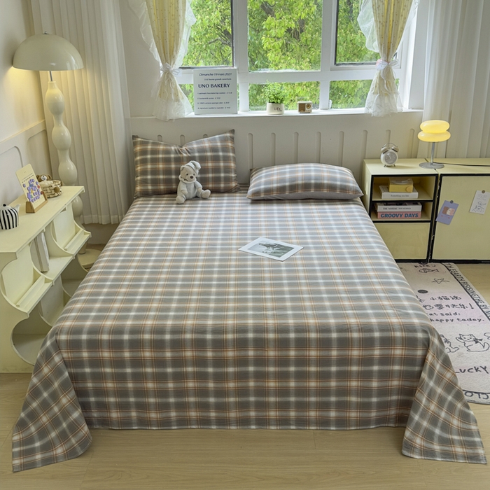 91家纺网 家纺一手货源 找家纺 晚依家纺 2025新款A类色织全棉纯棉水洗棉床笠单件纯棉格子纯色学生宿舍定制定做 诺卡-浅灰