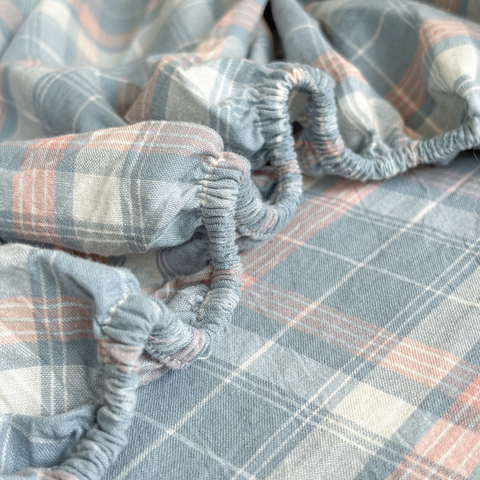 91家纺网 家纺一手货源 找家纺 晚依家纺 2025新款A类色织全棉纯棉水洗棉床笠单件纯棉格子纯色学生宿舍定制定做 映像格-蓝