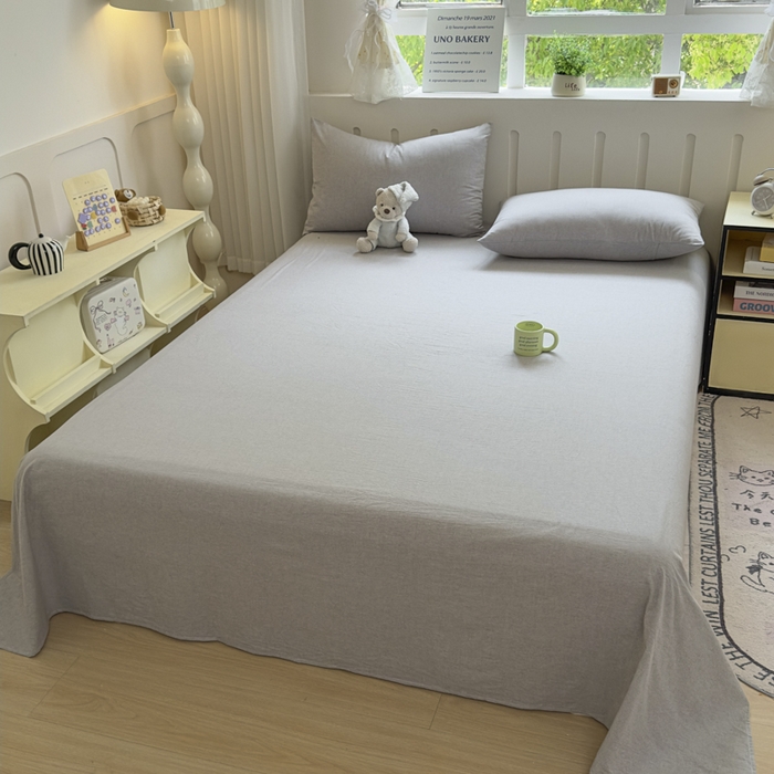 91家纺网 家纺一手货源 找家纺 晚依家纺 2025新款A类色织全棉纯棉水洗棉床笠单件纯棉格子纯色学生宿舍定制定做 纯色-浅灰