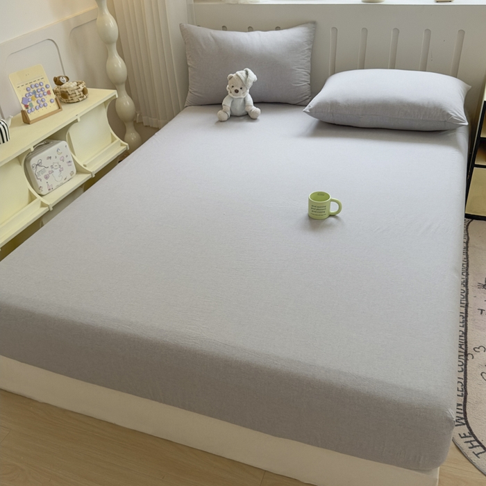 91家纺网 家纺一手货源 找家纺 晚依家纺 2025新款A类色织全棉纯棉水洗棉床笠单件纯棉格子纯色学生宿舍定制定做 纯色-浅灰