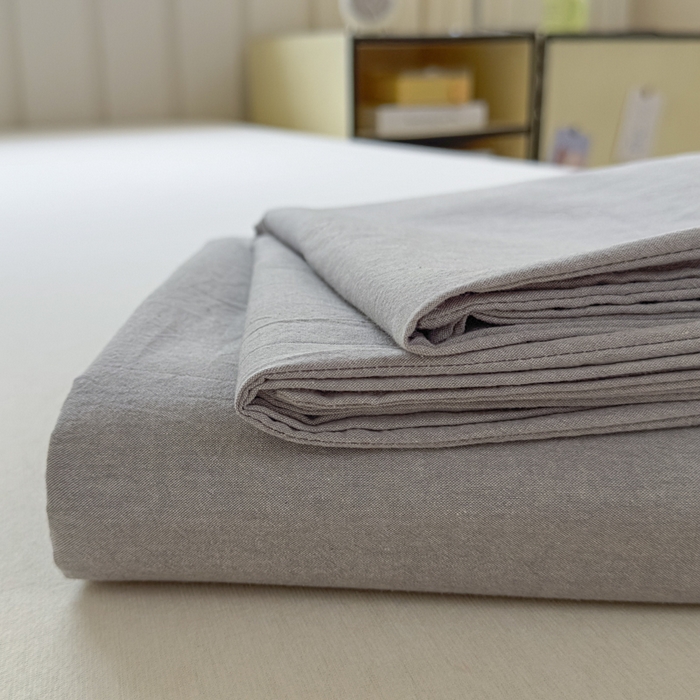 91家纺网 家纺一手货源 找家纺 晚依家纺 2025新款A类色织全棉纯棉水洗棉床笠单件纯棉格子纯色学生宿舍定制定做 纯色-浅灰