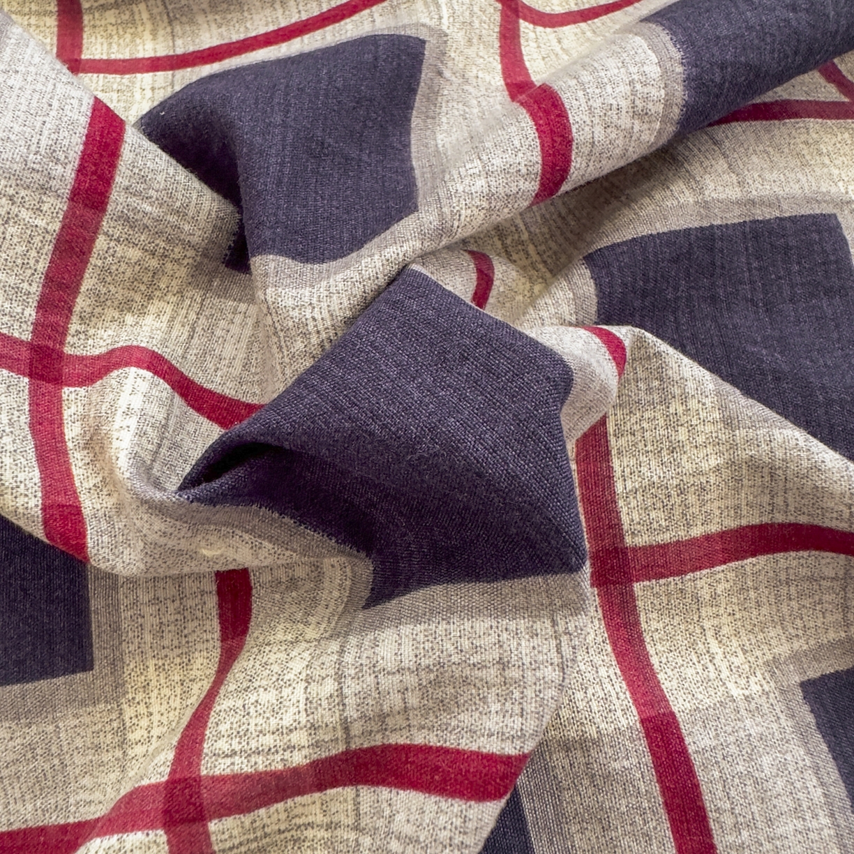 91家纺网 家纺一手货源 找家纺 亨通家纺 2025新款复古原麻双层纱格子系列四件套 格纹夜曲