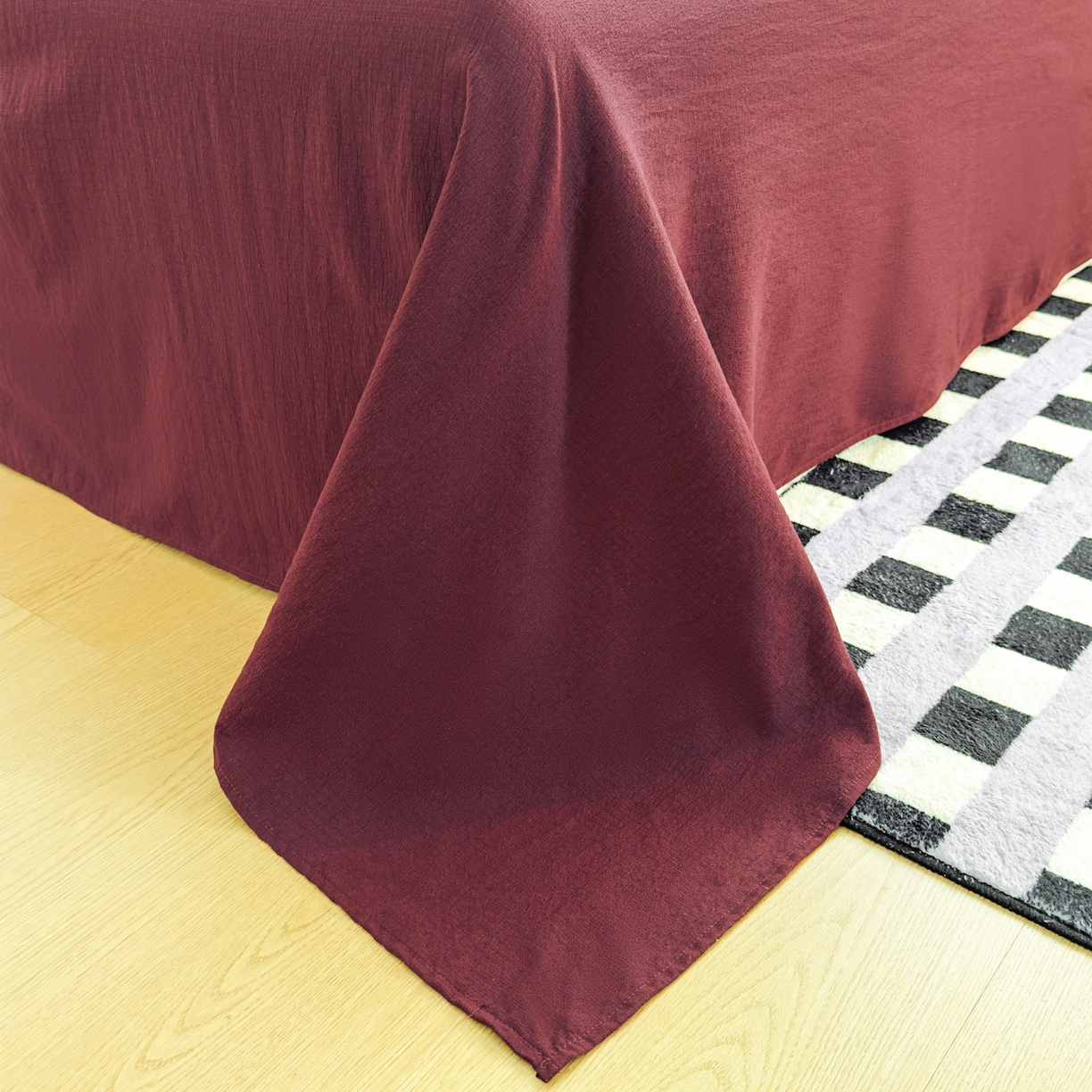 91家纺网 家纺一手货源 找家纺 （总）亨通家纺 2025新款复古原麻双层纱格子系列四件套