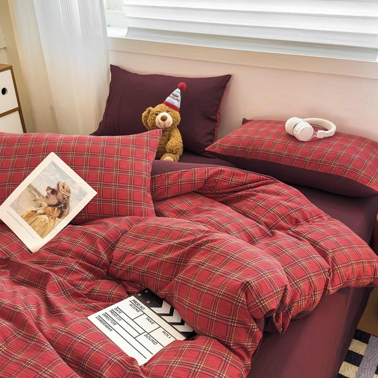 91家纺网 家纺一手货源 找家纺 （总）亨通家纺 2025新款复古原麻双层纱格子系列四件套