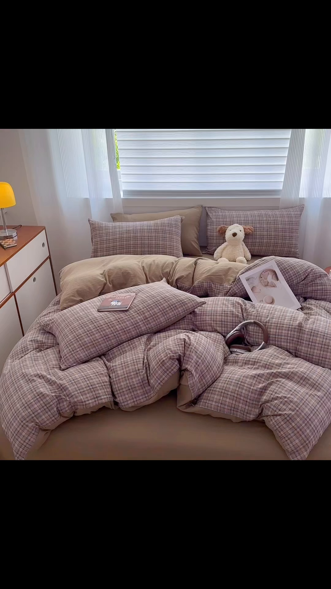 91家纺网 家纺一手货源 找家纺 亨通家纺 2025新款复古原麻双层纱格子系列四件套 暖棕絮语